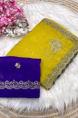 Vibrant yellow fendy crush saree with beautiful embroidery design work 4