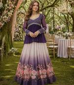Violet Silk Free Size Stitched Lehenga Choli with Beads Embroidered & Printed Work
