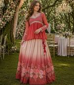 Rust silk blend Free Size Stitched Lehenga Choli with Beads Embroidered & Printed Work