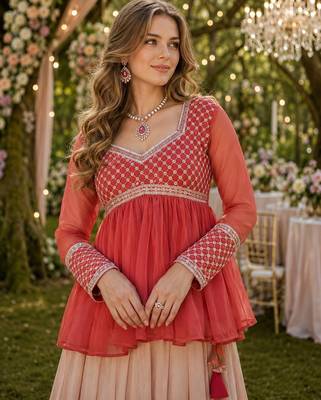 Rust silk blend Free Size Stitched Lehenga Choli with Beads Embroidered & Printed Work 2