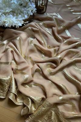 Cream pure viscose jacquard blooming saree with weaving zari blouse 3