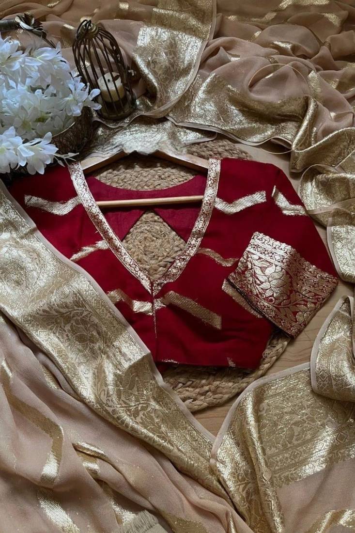Cream pure viscose jacquard blooming saree with weaving zari blouse
