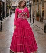 Pink Laheriya Free Size Stitched Navratri Lehenga Choli with Gota Patti & Mirro Work