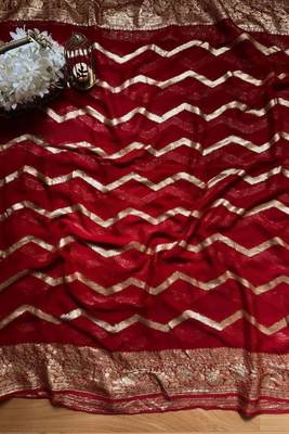 Red pure viscose jacquard blooming saree with weaving zari blouse 3