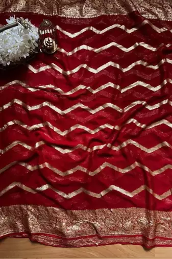 Red pure viscose jacquard blooming saree with weaving zari blouse