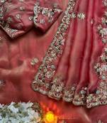 Pink fendy chiffon saree with multi cording & 3mm sequins embroidery