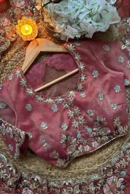Pink fendy chiffon saree with multi cording & 3mm sequins embroidery 3