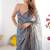 Blue gold check chiffon saree with handcrafted zarkan work