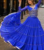 Blue Laheriya Free Size Stitched Navratri Lehenga Choli with Gota Patti & Mirro Work