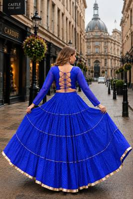 Blue Laheriya Free Size Stitched Navratri Lehenga Choli with Gota Patti & Mirro Work 2