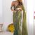 Green gold check chiffon saree with handcrafted zarkan work