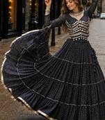 Black Laheriya Free Size Stitched Navratri Lehenga Choli with Gota Patti & Mirro Work