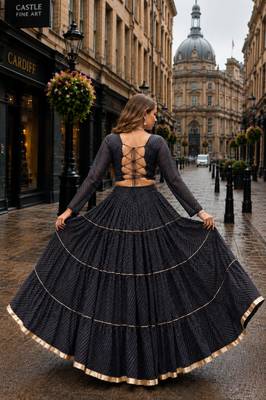 Black Laheriya Free Size Stitched Navratri Lehenga Choli with Gota Patti & Mirro Work 2