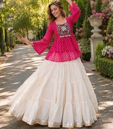 Rani&White Cotton Free Size Stitched Navratri Lehenga Choli with Kutchi Gamthi Patchework