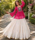 Rani&White Cotton Free Size Stitched Navratri Lehenga Choli with Kutchi Gamthi Patchework
