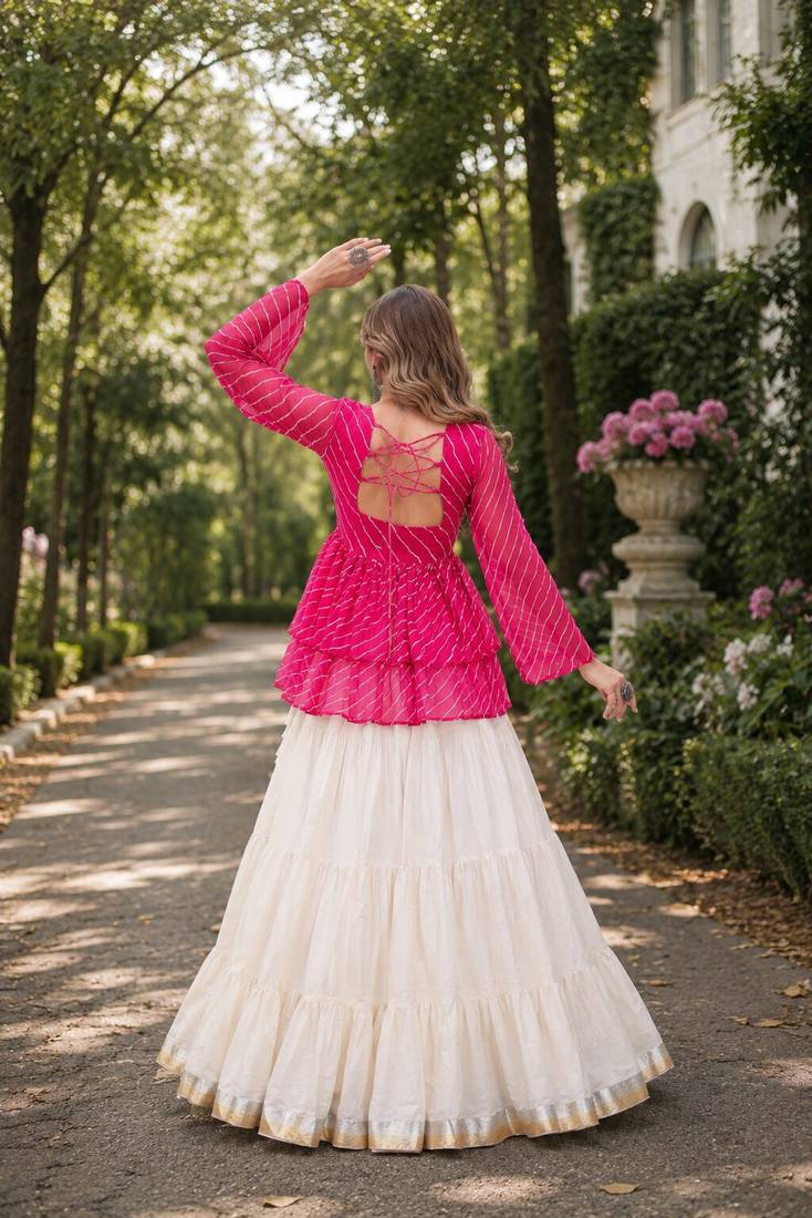 Rani&White Cotton Free Size Stitched Navratri Lehenga Choli with Kutchi Gamthi Patchework