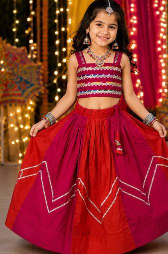 Multicolor Lace Work Kids Chaniya Choli for Navratri Garba and Dandiya