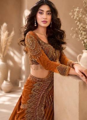 Orange ready-to-wear rangoli silk blend embroidered saree set 4