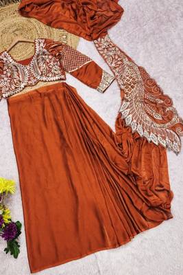 Orange ready-to-wear rangoli silk blend embroidered saree set 5