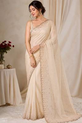 Elegant silk blend saree with sparkling diamond work & blouse piece 1