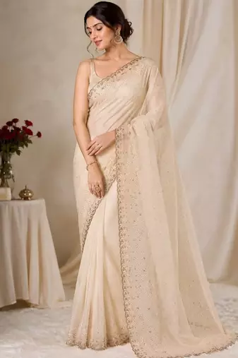 Elegant silk blend saree with sparkling diamond work & blouse piece