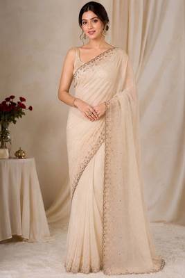 Elegant silk blend saree with sparkling diamond work & blouse piece 2