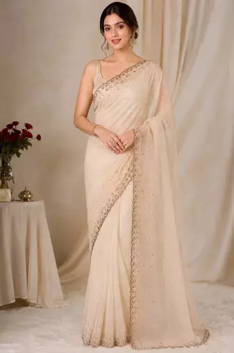 Elegant silk blend saree with sparkling diamond work & blouse piece