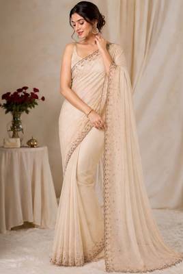 Elegant silk blend saree with sparkling diamond work & blouse piece 4