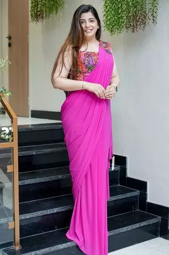 Dark pink ready-to-wear rangoli silk blend drape saree set