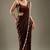 Chocolate brown chinon silk blend ready-to-wear jacket saree set