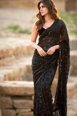 Black georgette saree with heavy multi-embroidery stitch work 1