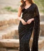 Black georgette saree with heavy multi-embroidery stitch work
