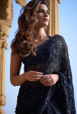 Black georgette saree with heavy multi-embroidery stitch work 2