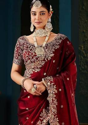 Fendy satin saree with full c-pallu cut-work embroidery 2