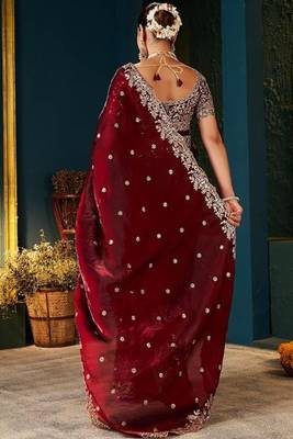 Fendy satin saree with full c-pallu cut-work embroidery 3