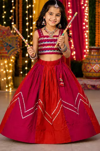 Multicolor Lace Work Kids Chaniya Choli for Navratri Garba and Dandiya