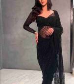 Black mono net saree with heavy all-over multi-embroidery