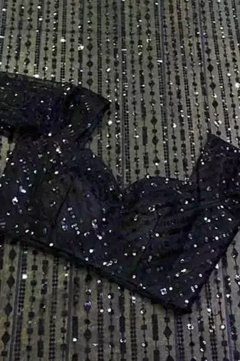 Black mono net saree with heavy all-over multi-embroidery