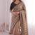 Chiku viscose rangoli saree with floral embroidery & real mirror work