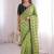 Parrot green viscose rangoli saree with floral embroidery & real mirror work