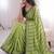 Parrot green viscose rangoli saree with floral embroidery & real mirror work