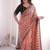 Peach viscose rangoli saree with floral embroidery & real mirror work