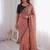 Peach viscose rangoli saree with floral embroidery & real mirror work