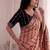 Peach viscose rangoli saree with floral embroidery & real mirror work