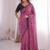 Pink viscose rangoli saree with floral embroidery & real mirror work