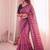 Pink viscose rangoli saree with floral embroidery & real mirror work