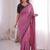 Pink viscose rangoli saree with floral embroidery & real mirror work