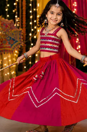 Multicolor Lace Work Kids Chaniya Choli for Navratri Garba and Dandiya