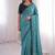 Sky blue viscose rangoli saree with floral embroidery & real mirror work