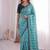 Sky blue viscose rangoli saree with floral embroidery & real mirror work